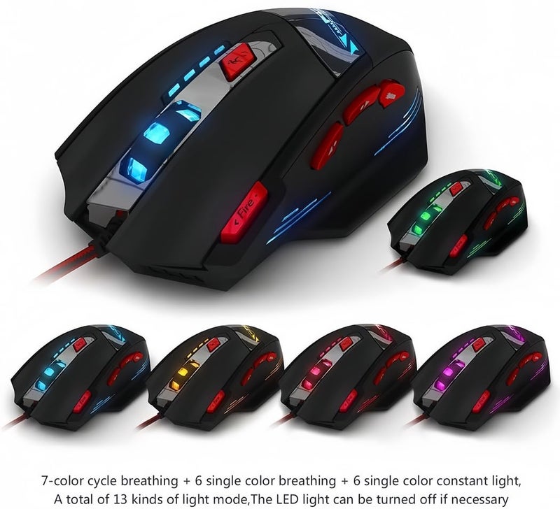 zelotes T90 Gaming Mouse 9200 DPI, 8 Programmable Buttons Multi-Modes LED Lights USB Gaming Mice, Weight Tuning for Laptop, Desktop, PC,- Black - Image 3